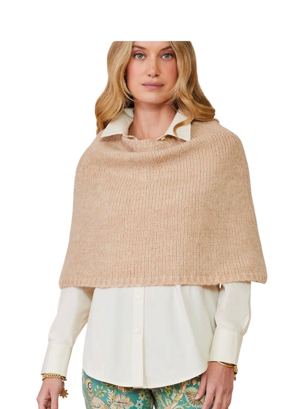 Spartina 449 Infinity Wrap Wool Blend Champagne Knit Poncho Cape Sweater Sequins
